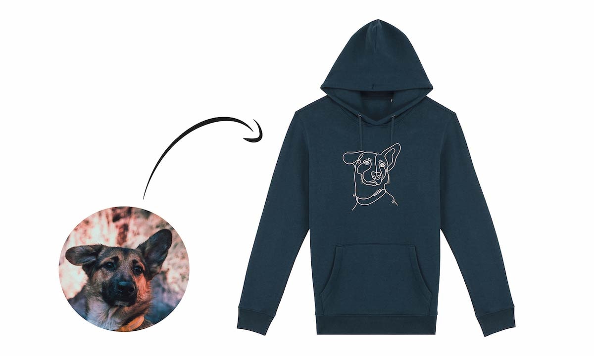 Individuelt broderet hoodie med hundemotiv