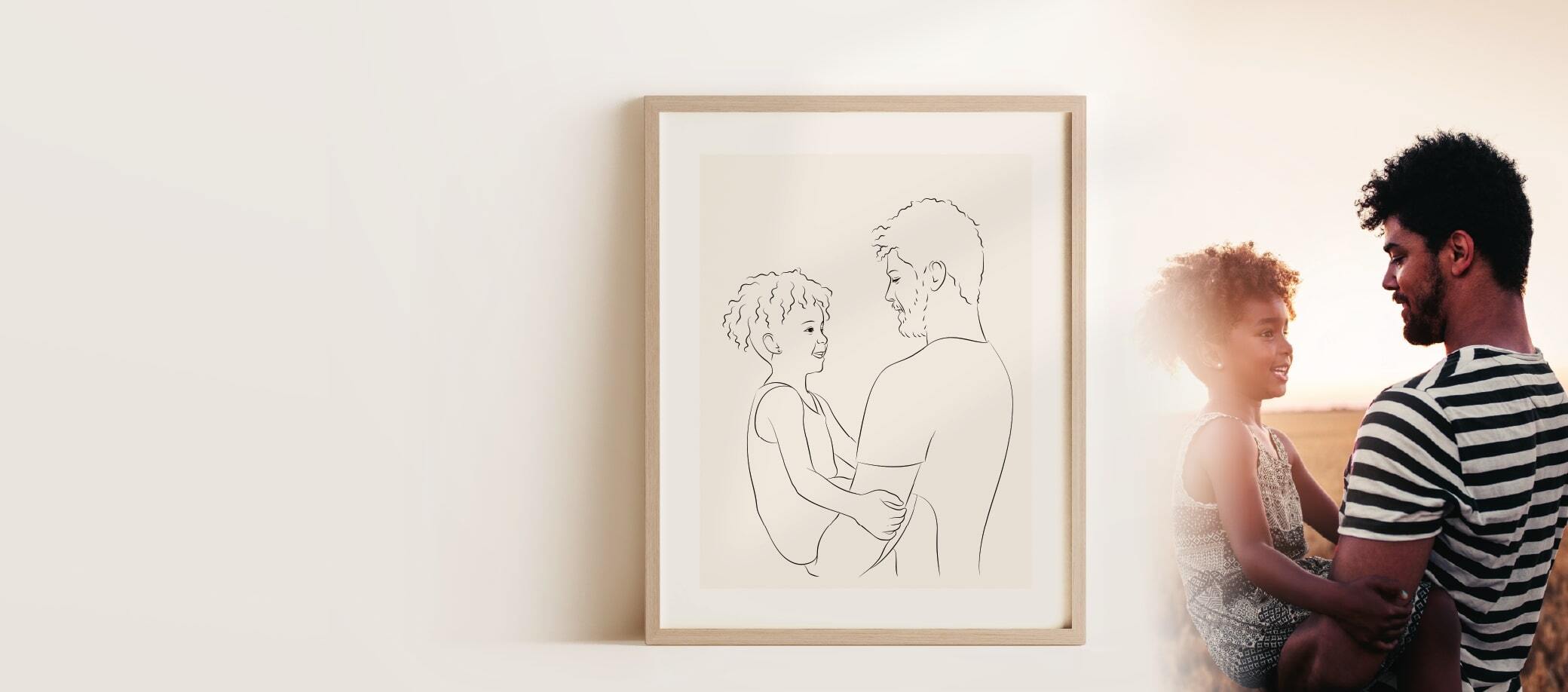 Portræt i Line Art af far og datter