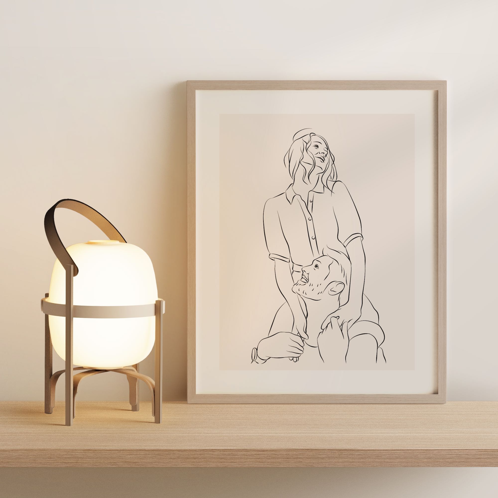 Line Art illustration af et ungt forelsket par