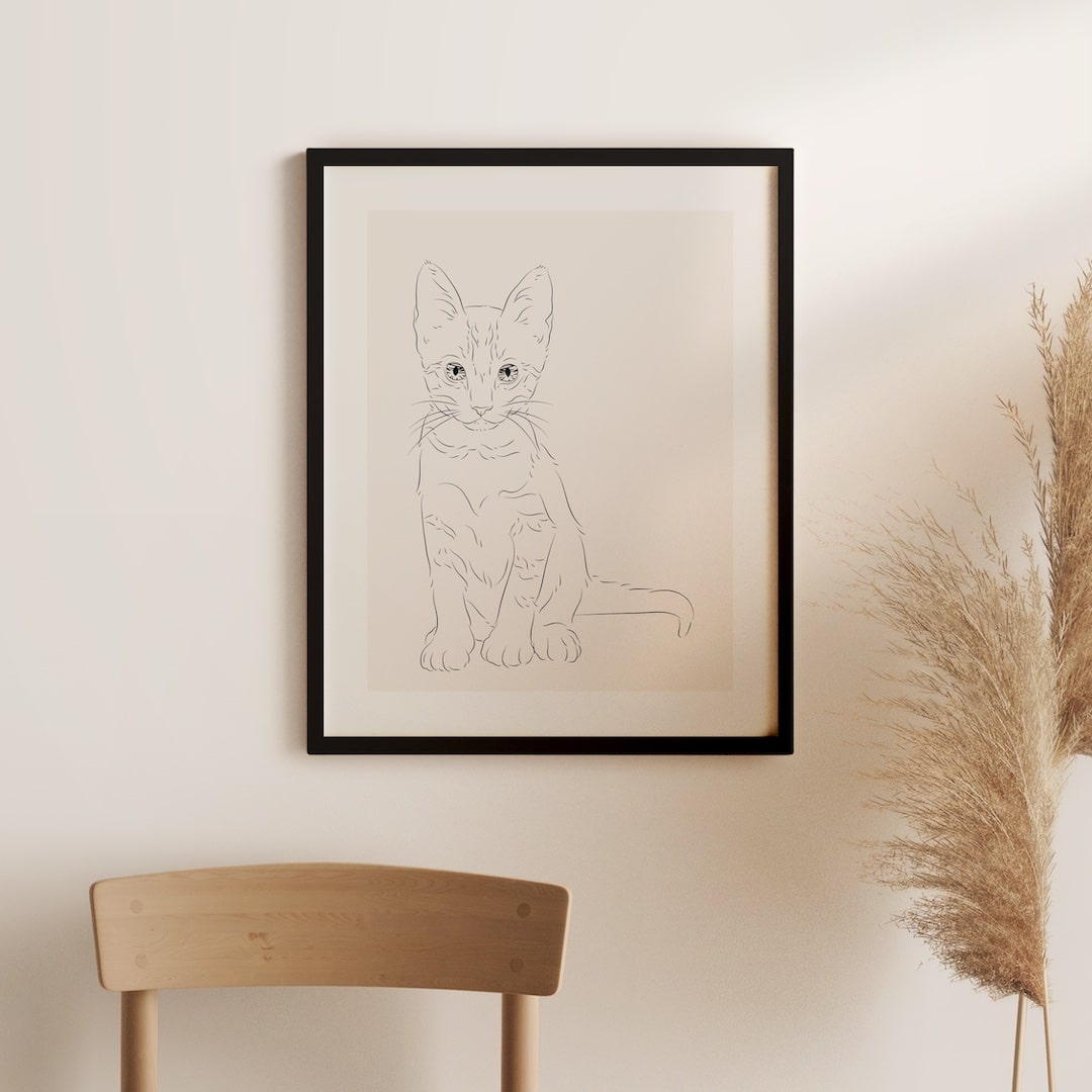 Tegning af en kat med store ører i Line Art