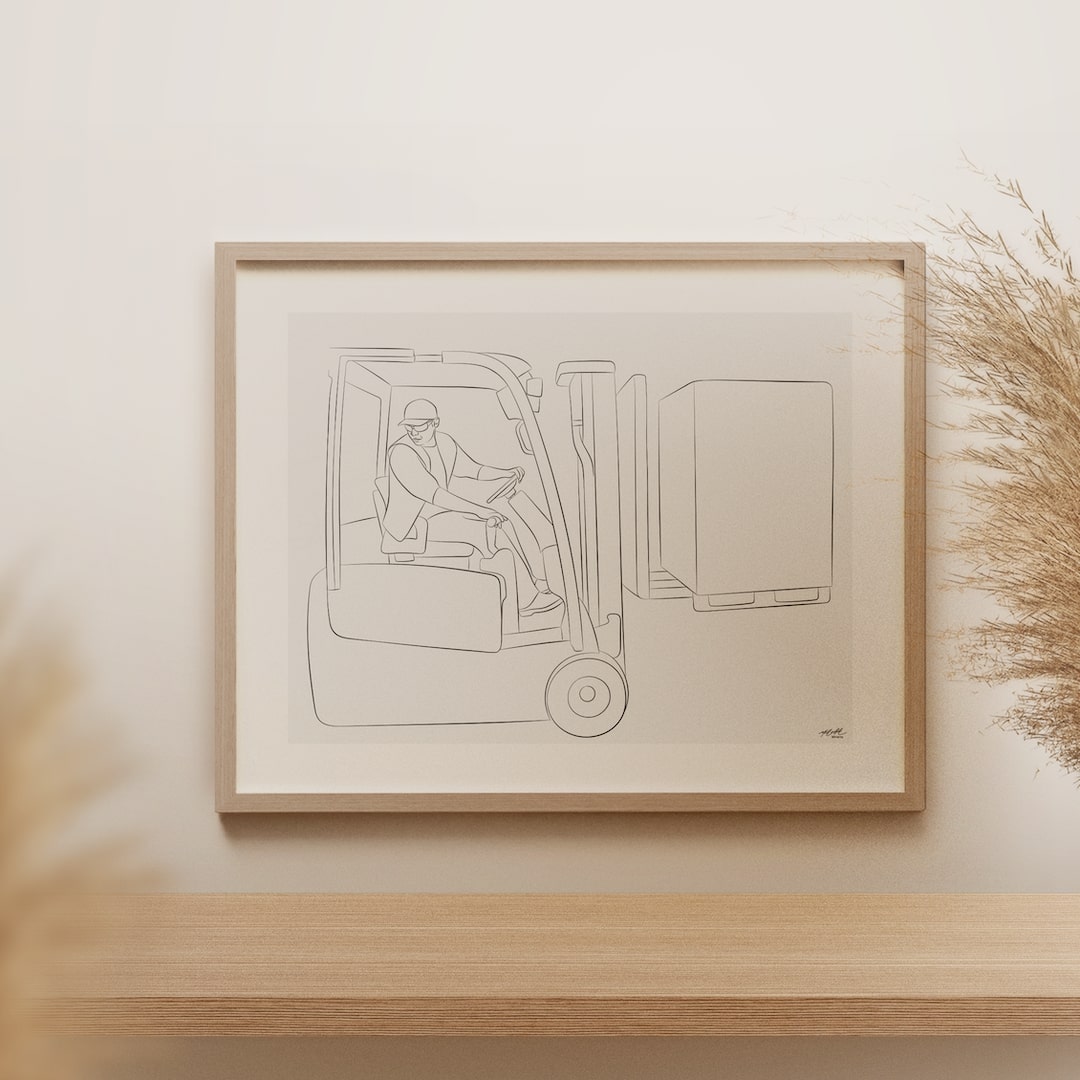 Line Art tegning af en gaffeltruckfører